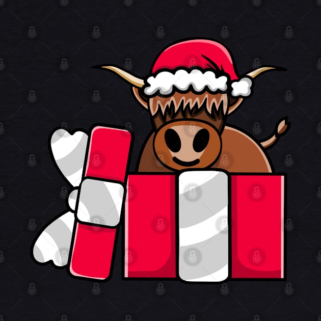 Cute Highland Cow in Christmas Gift by HeartsandFlags